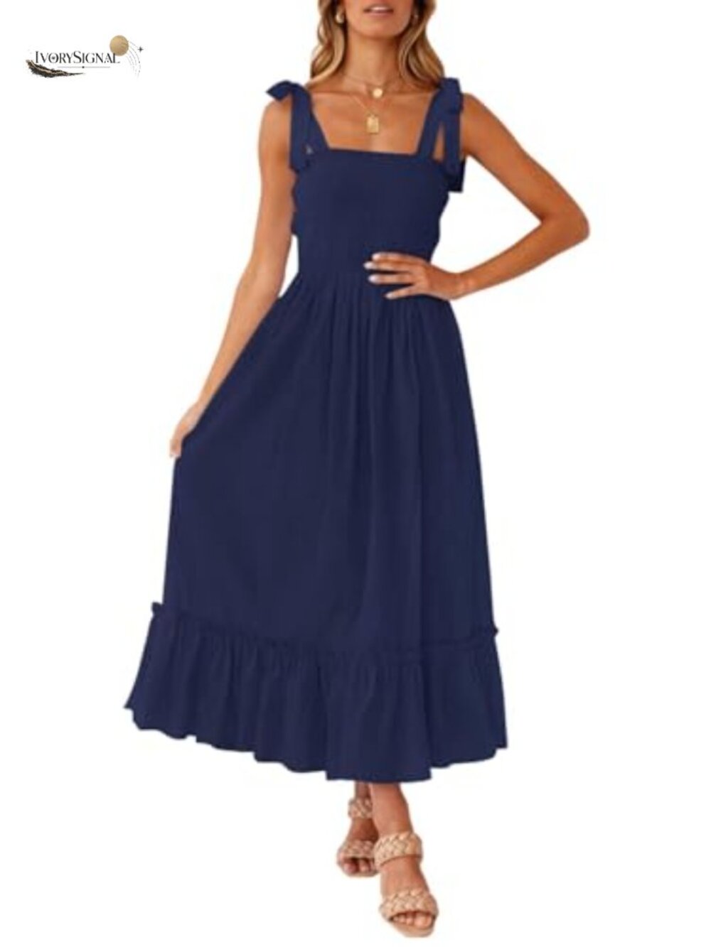 ZESICA Summer Boho Spaghetti Strap Maxi Dress Square Neck A-Line Ruffle